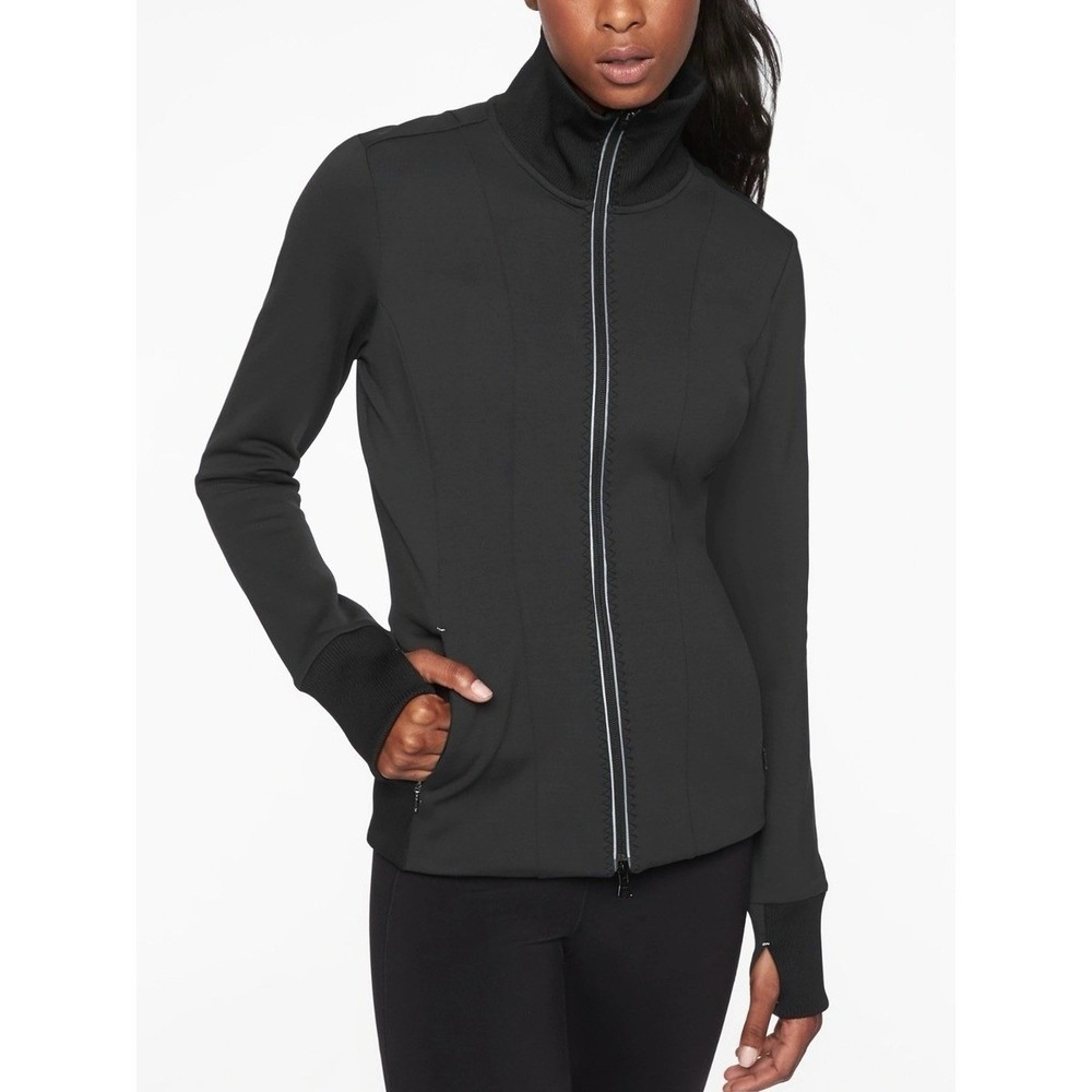 Athleta Black Full Zip‎ Mock Neck Thumbhole Jacket Athletic XS